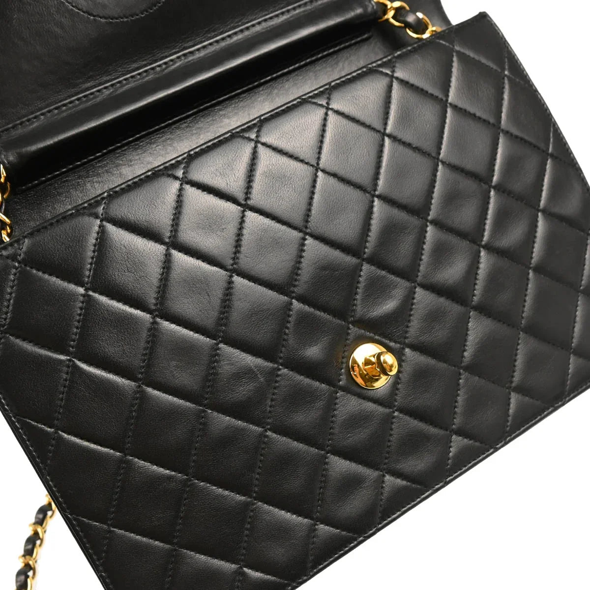 Chanel 2000-2001 Black Lambskin Turnlock Medium Half Flap Shoulder Bag