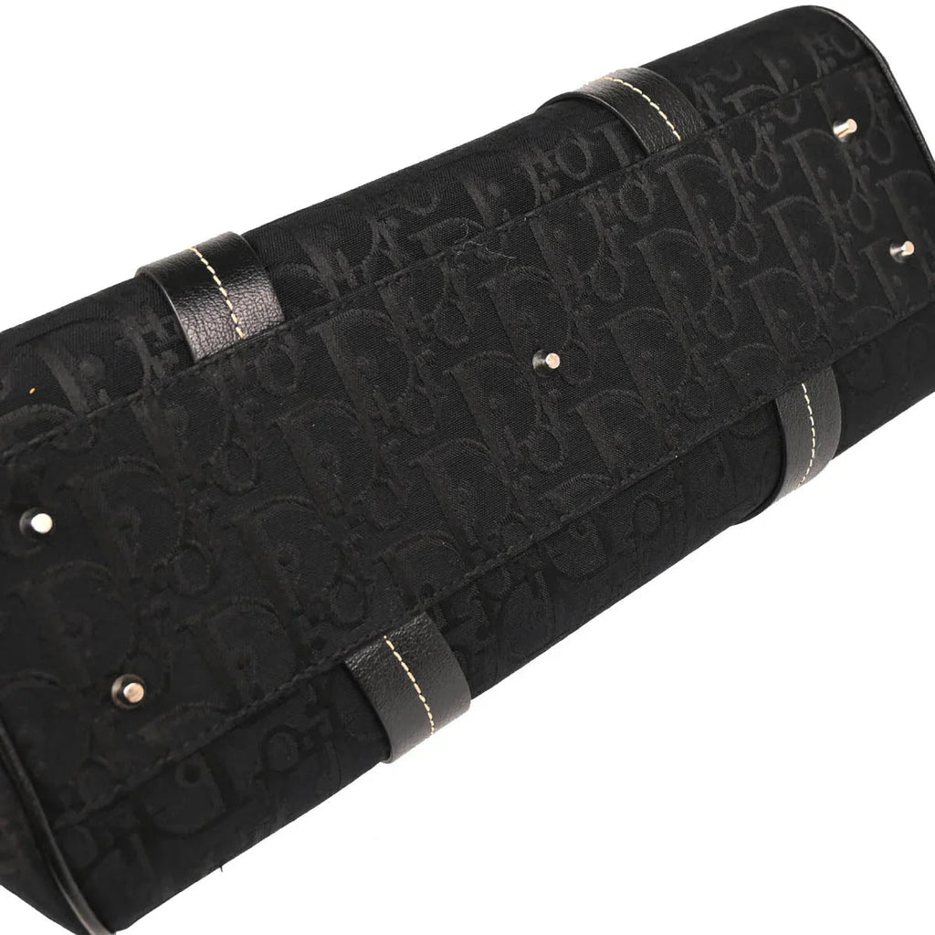 Christian Dior 2005 Black Floral Embroidery Trotter Handbag