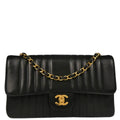 Chanel 1991-1994 Black Lambskin Mademoiselle Single Flap Shoulder Bag