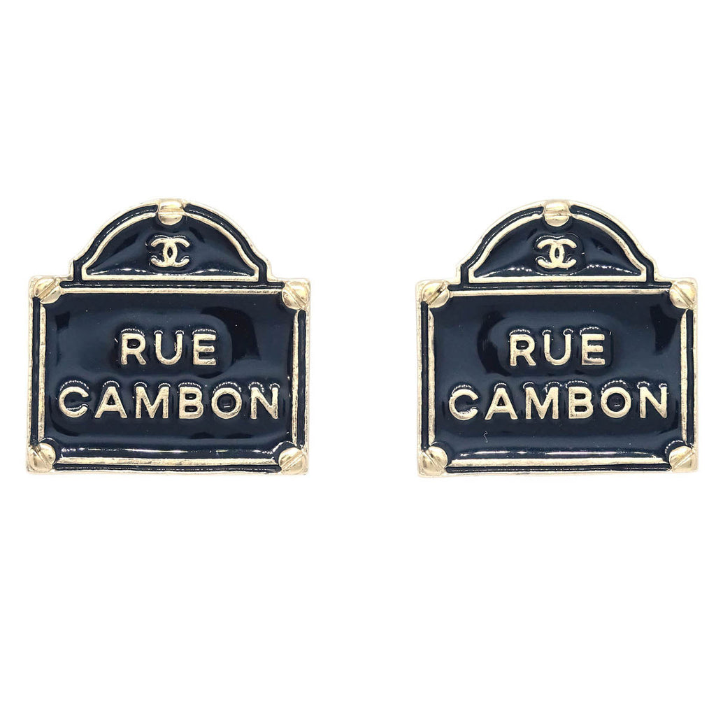 Chanel Piercing Earrings Black Gold B15S