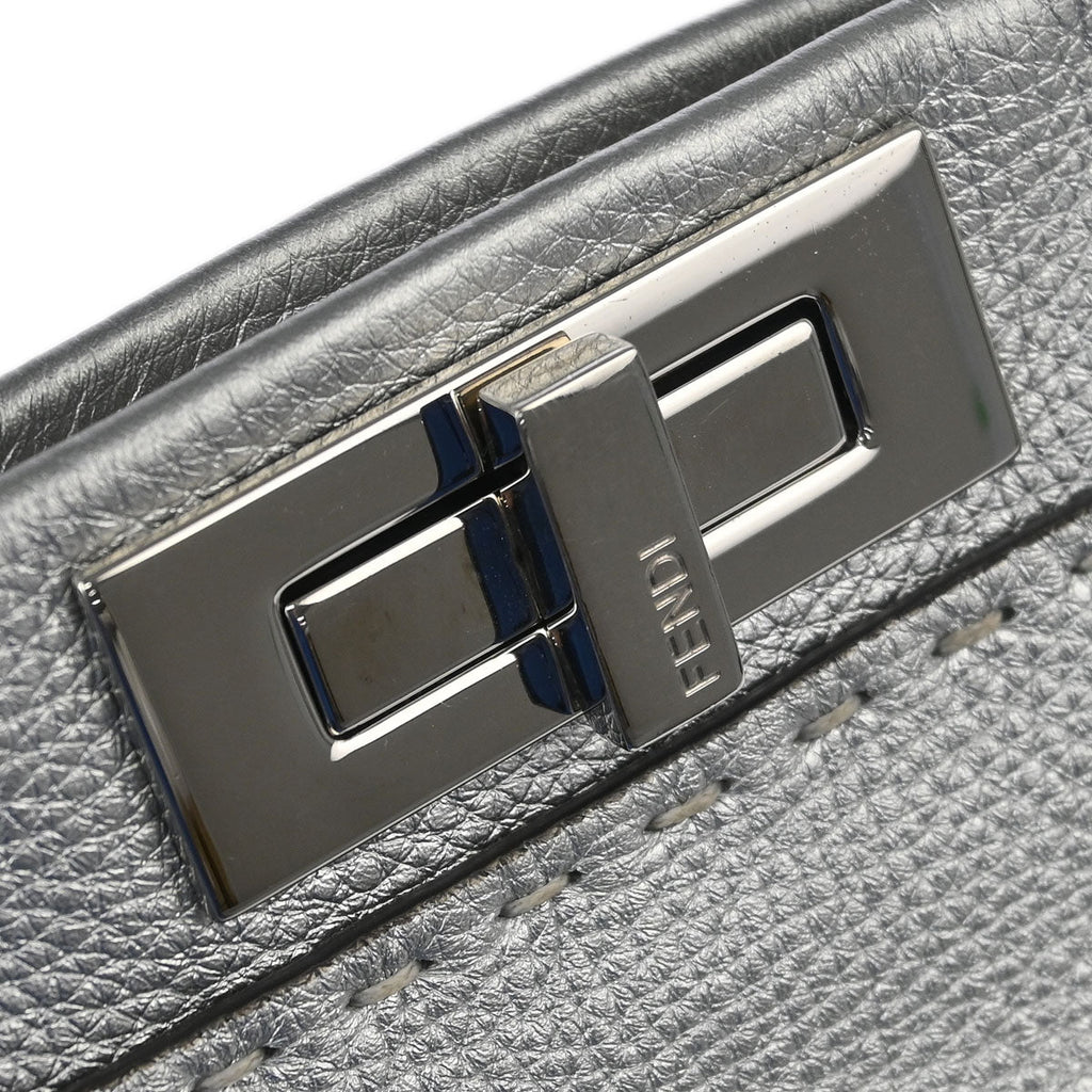 Fendi Silver Leather Peekaboo 2way Shoulder Handbag