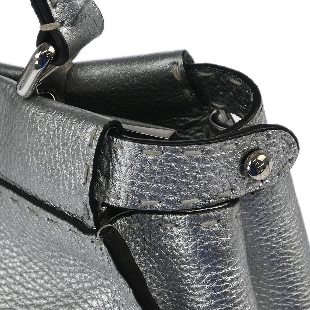 Fendi Silver Leather Peekaboo 2way Shoulder Handbag