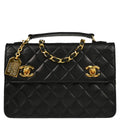 Chanel 1989-1991 Black Lambskin Double Turnlock Shoulder Bag