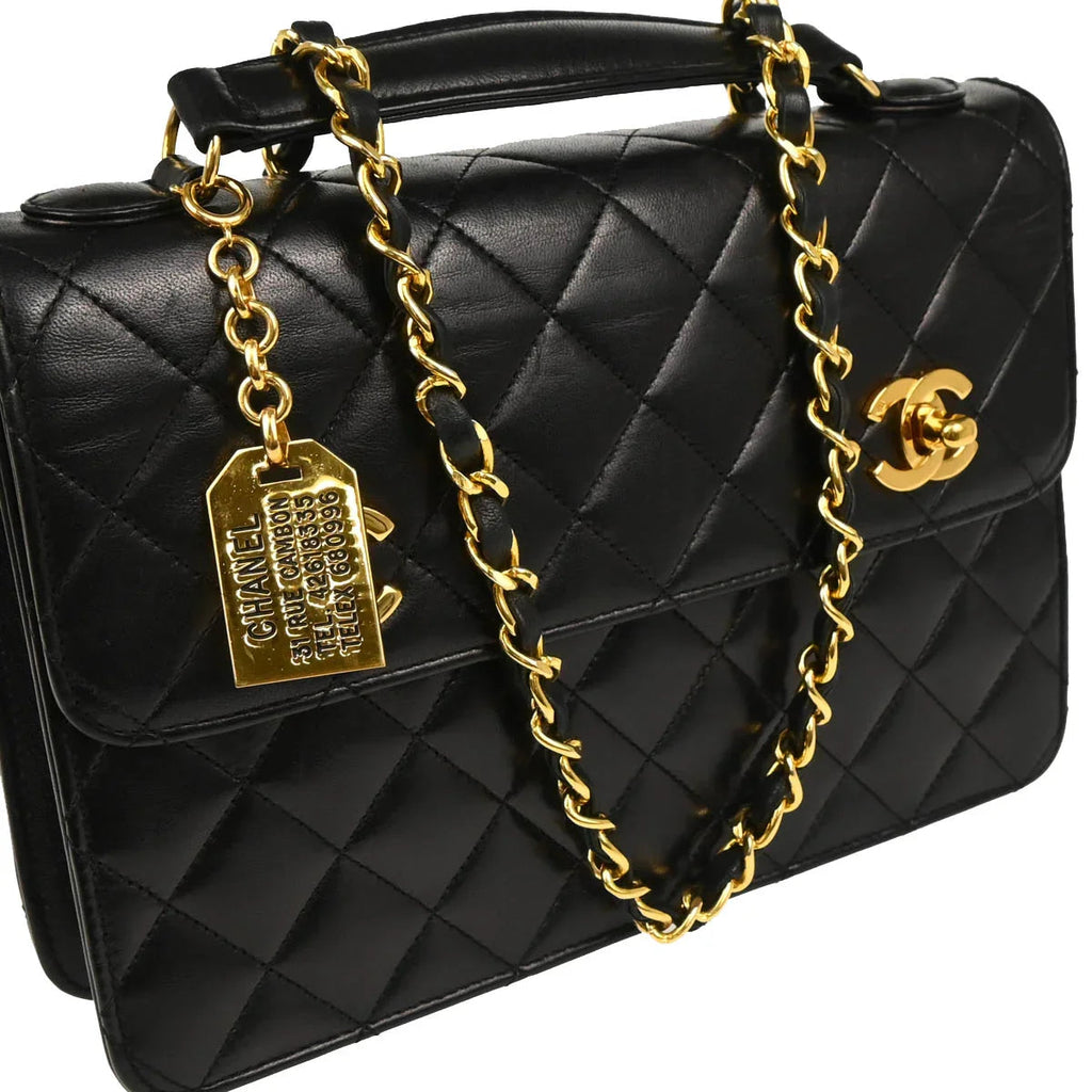 Chanel 1989-1991 Black Lambskin Double Turnlock Shoulder Bag