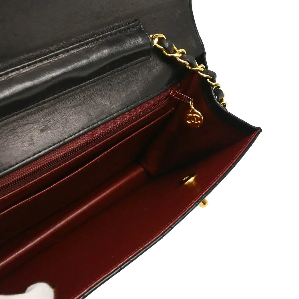 Chanel 1989-1991 Black Lambskin Double Turnlock Shoulder Bag