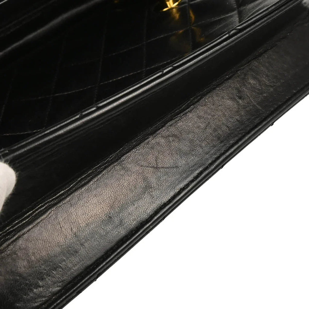 Chanel 1989-1991 Black Lambskin Double Turnlock Shoulder Bag