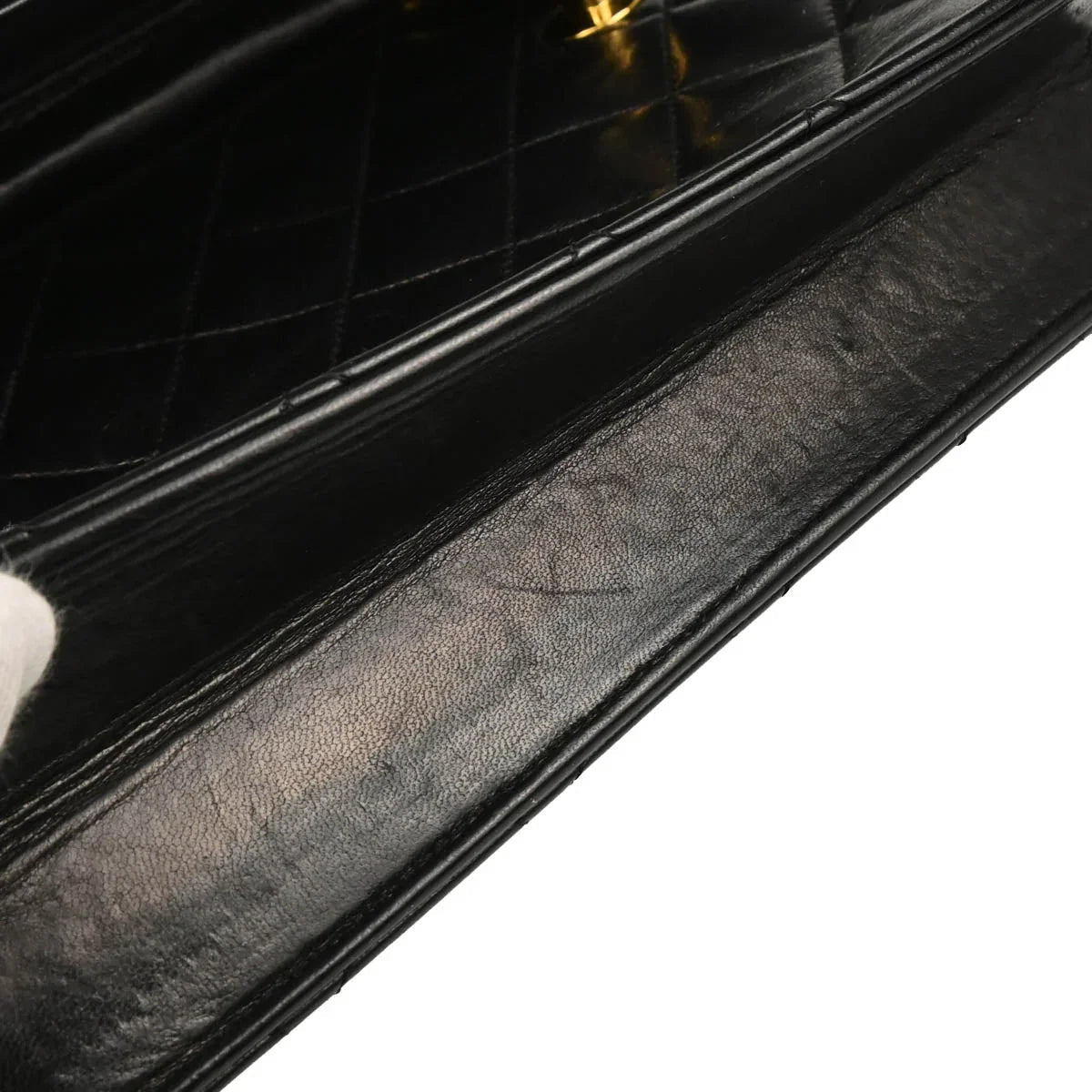 Chanel 1989-1991 Black Lambskin Double Turnlock Shoulder Bag