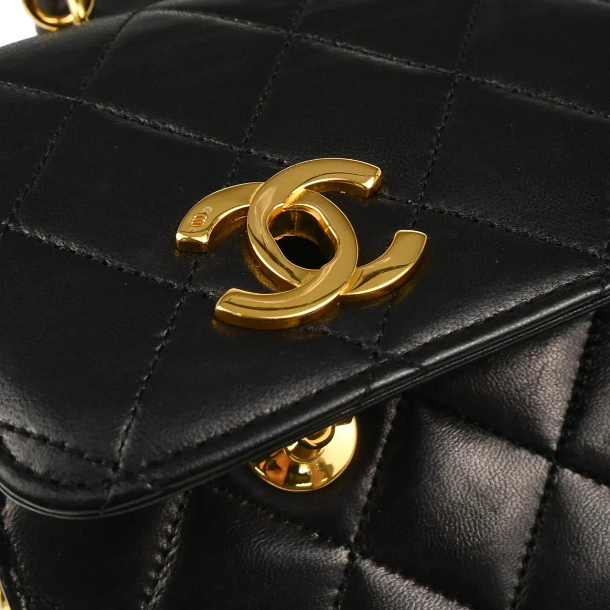 Chanel 1989-1991 Black Lambskin Double Turnlock Shoulder Bag
