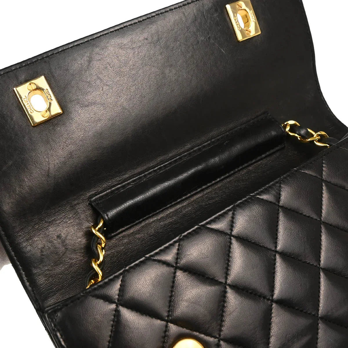 Chanel 1989-1991 Black Lambskin Double Turnlock Shoulder Bag