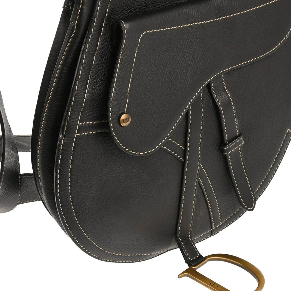 Christian Dior 2002 Black Leather Saddle Shoulder Bag