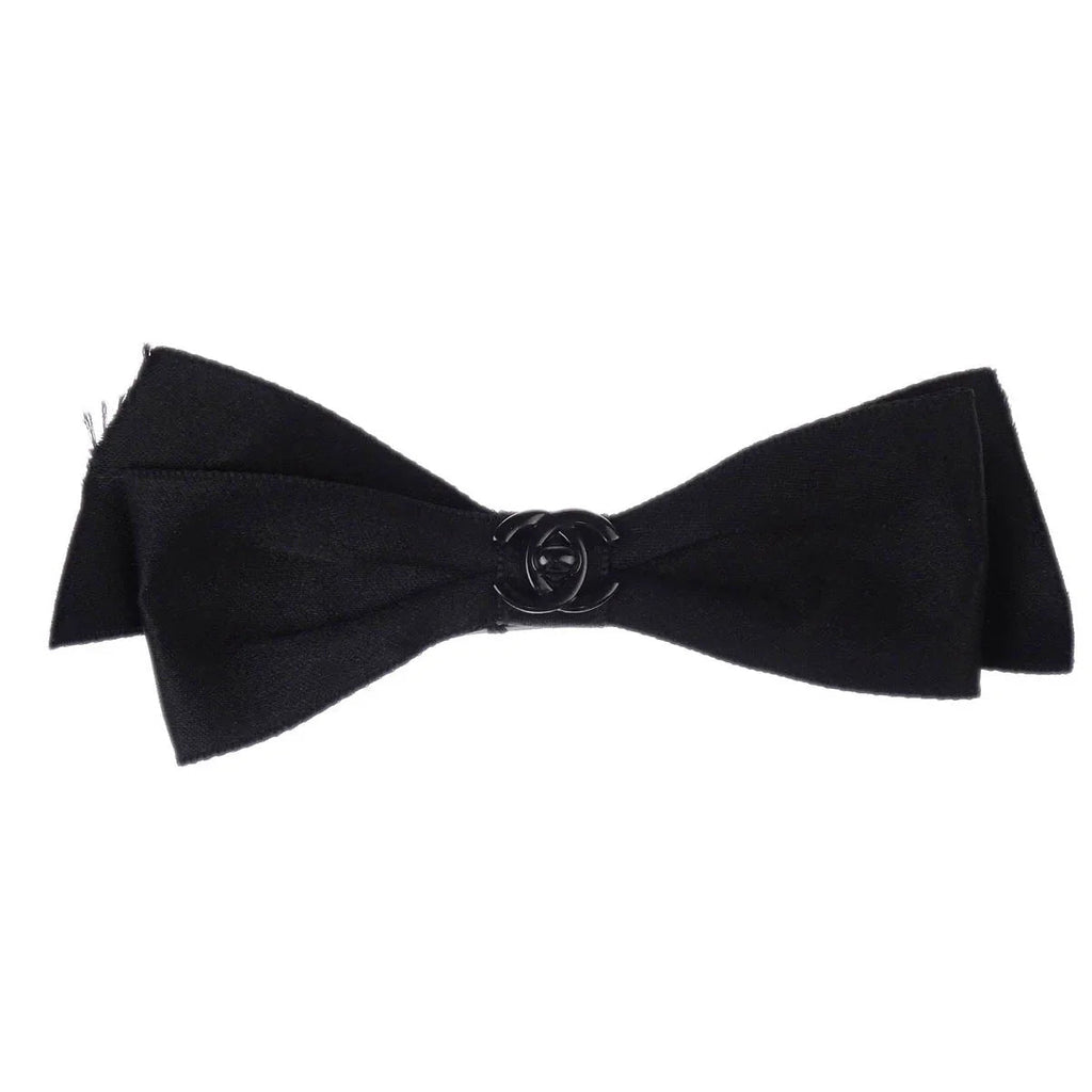 Chanel Turnlock Bow Satin Barrette Hair Accessories Black