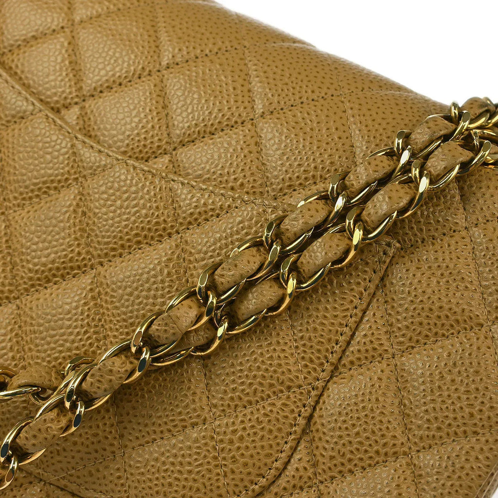 Chanel 2002-2003 Beige Caviar Medium Classic Double Flap Shoulder Bag