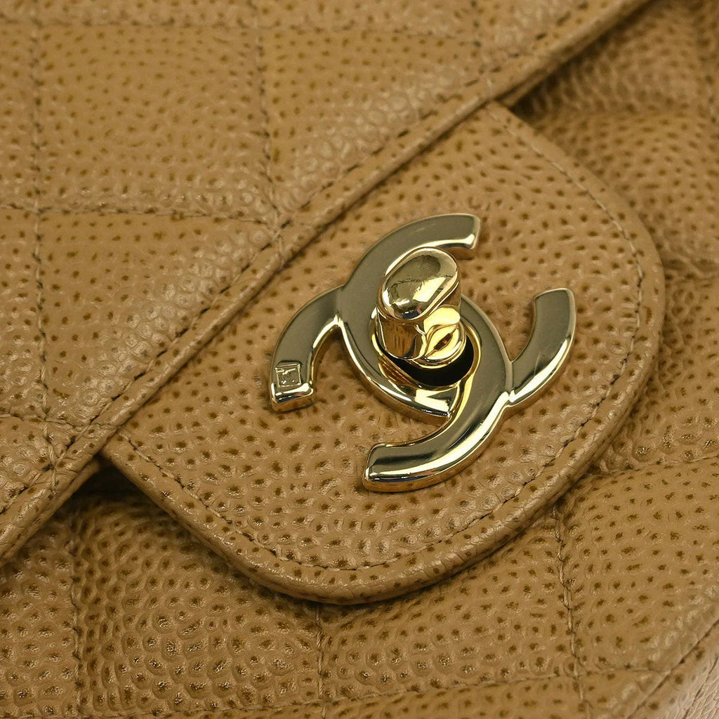 Chanel 2002-2003 Beige Caviar Medium Classic Double Flap Shoulder Bag