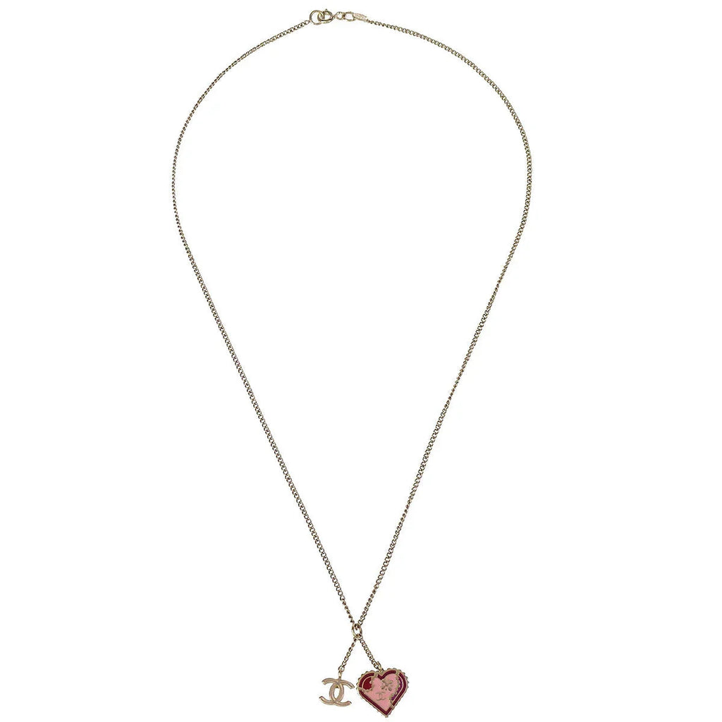 Chanel Heart Chain Pendant Necklace Gold 05P