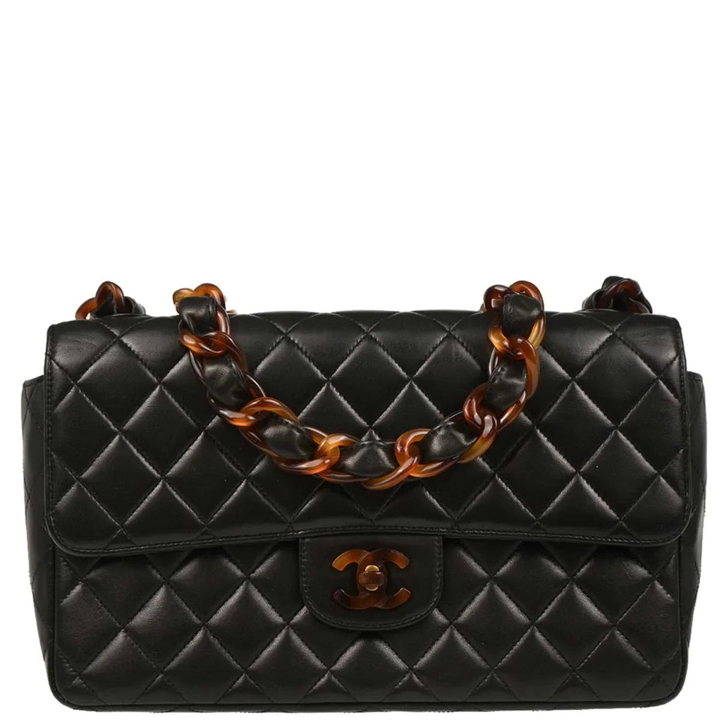 Chanel 1994-1996 Black Lambskin Medium Single Flap Shoulder Bag