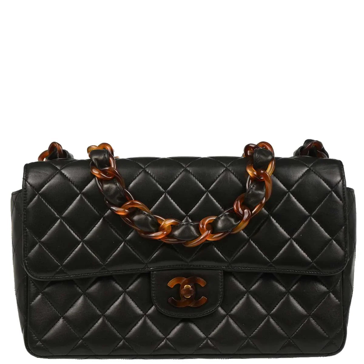 Chanel 1994-1996 Black Lambskin Medium Single Flap Shoulder Bag