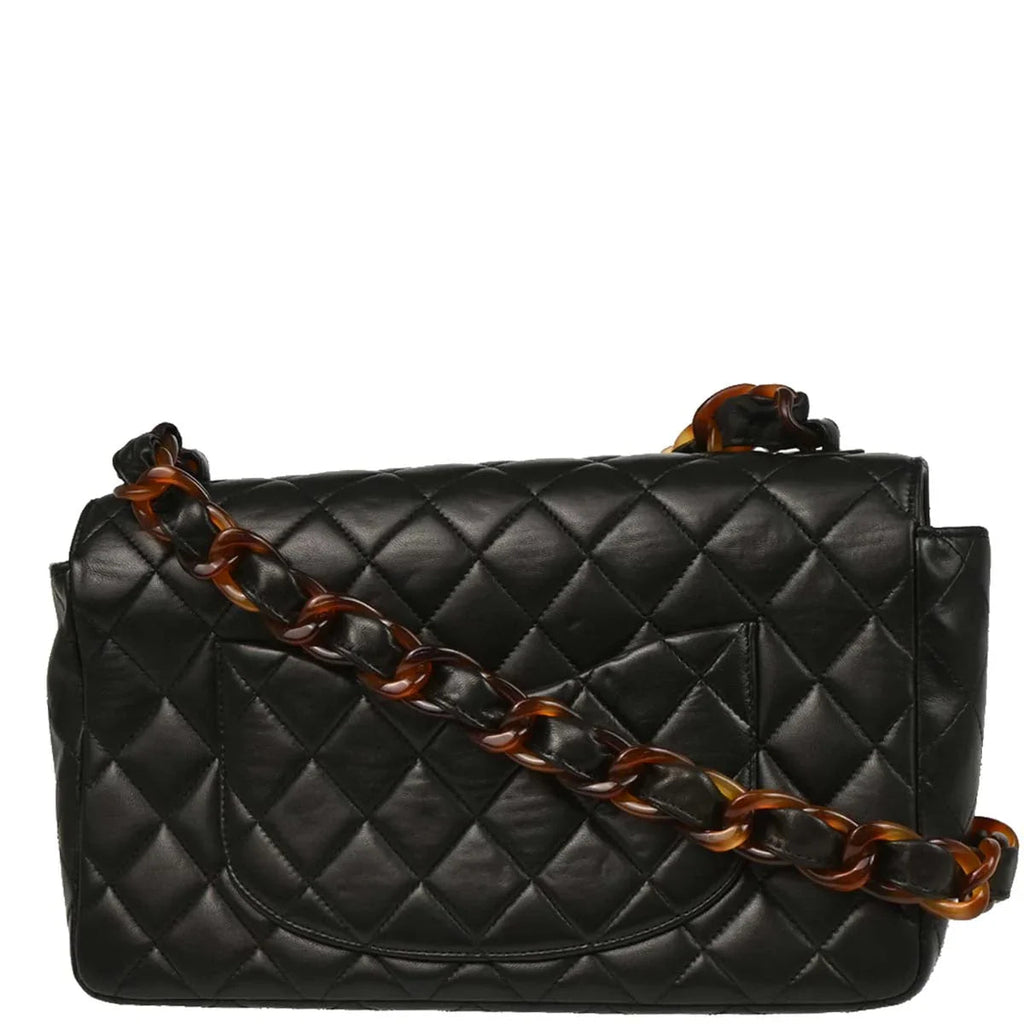 Chanel 1994-1996 Black Lambskin Medium Single Flap Shoulder Bag
