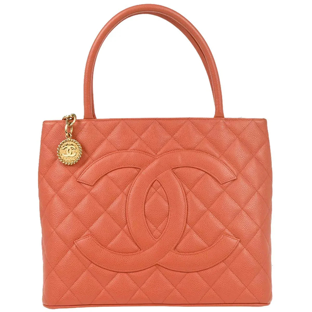 Chanel 2003-2004 Orange Caviar Medallion Tote Handbag