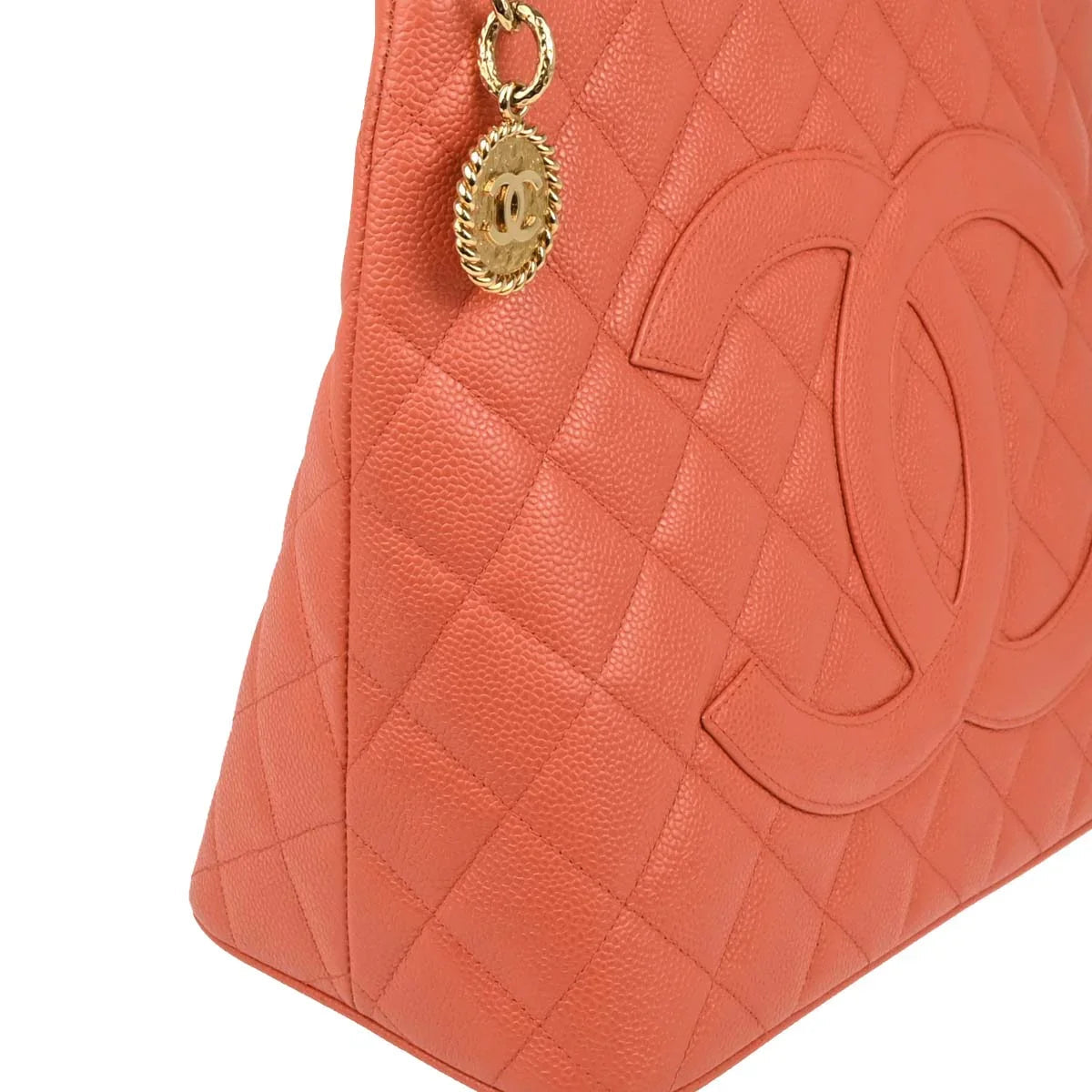 Chanel 2003-2004 Orange Caviar Medallion Tote Handbag