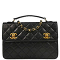 Chanel 1989-1991 Black Lambskin Double Turnlock Shoulder Bag