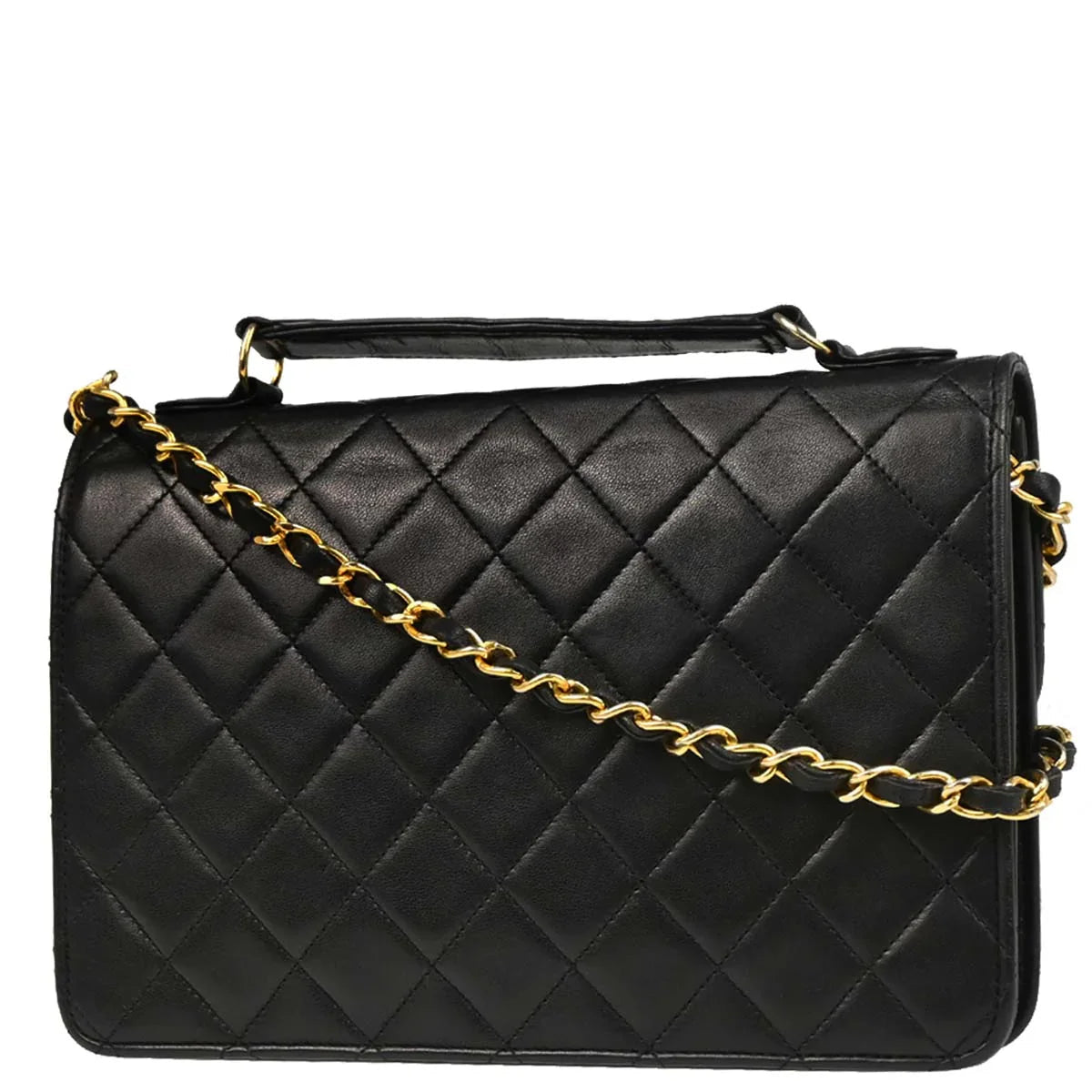 Chanel 1989-1991 Black Lambskin Double Turnlock Shoulder Bag