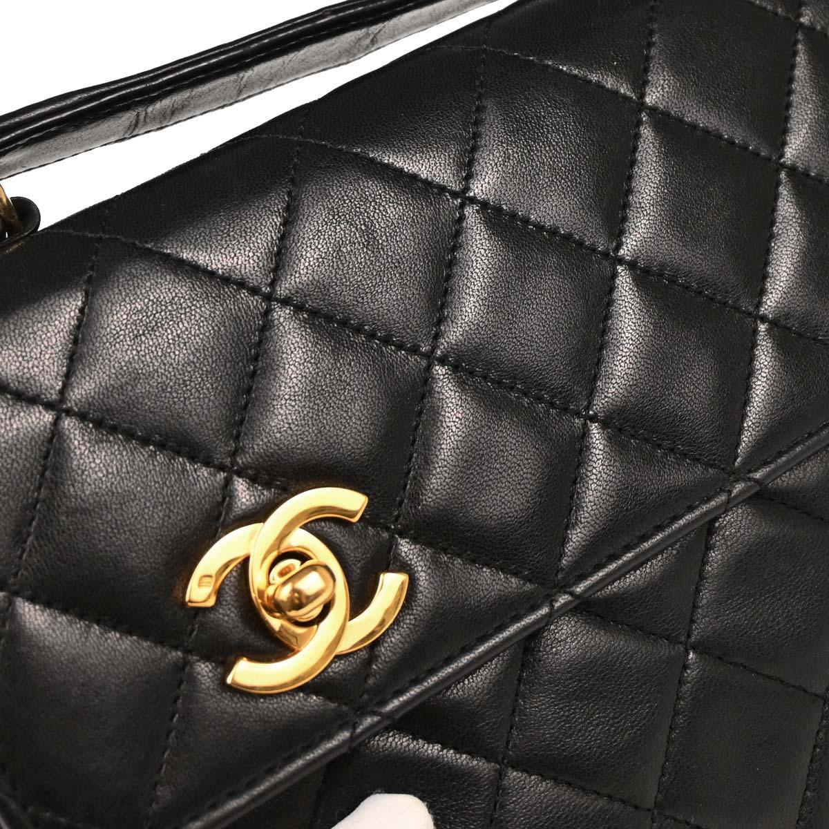 Chanel 1989-1991 Black Lambskin Double Turnlock Shoulder Bag