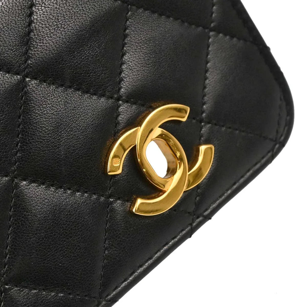 Chanel 1989-1991 Black Lambskin Double Turnlock Shoulder Bag