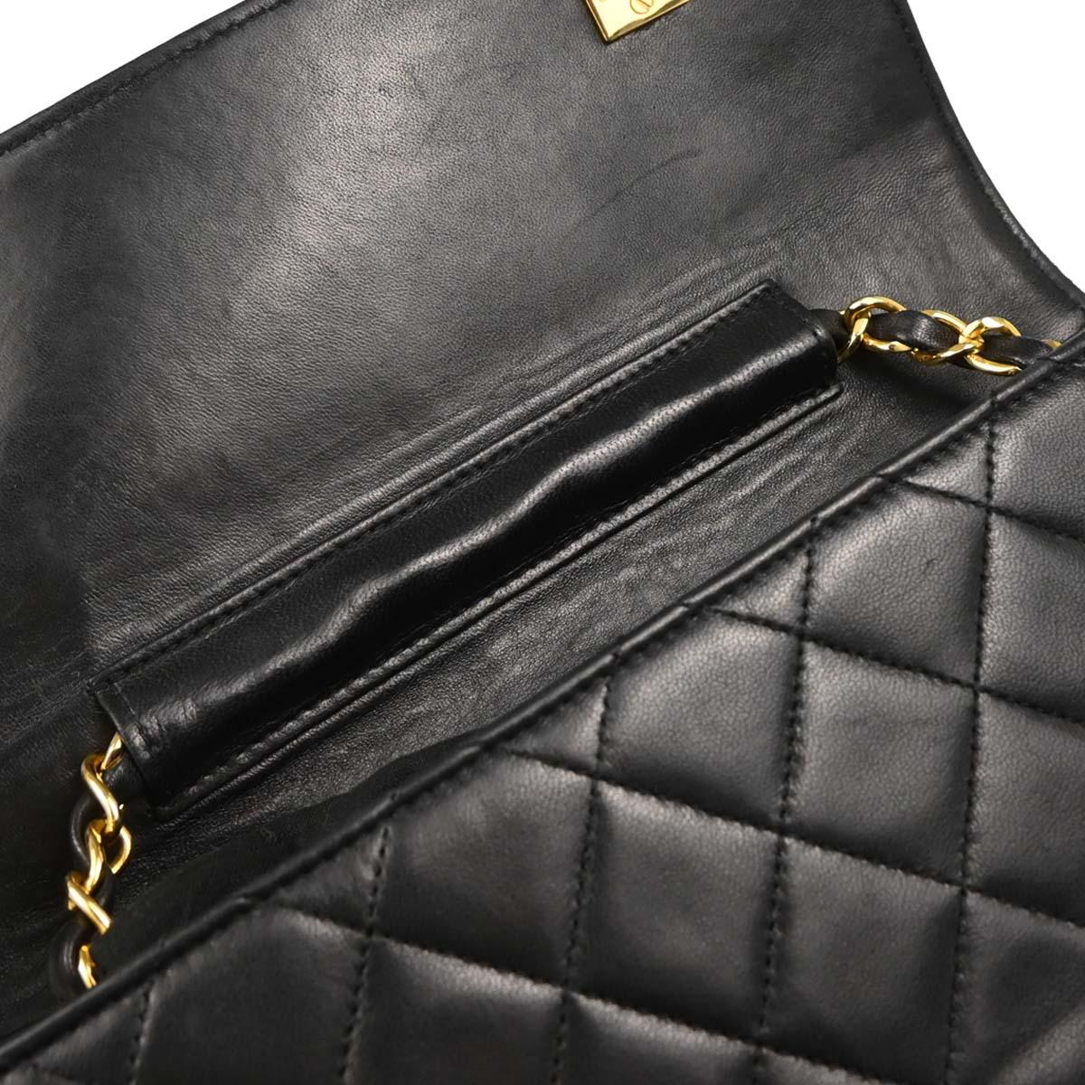 Chanel 1989-1991 Black Lambskin Double Turnlock Shoulder Bag