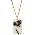 Chanel Rectangle Chain Necklace Pendant Gold White 02P