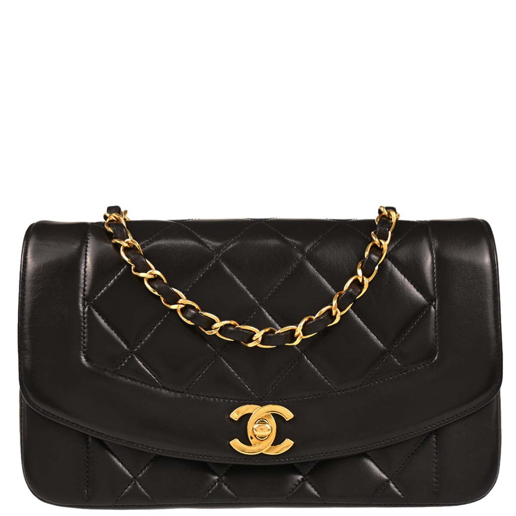 Chanel 1991-1994 Black Lambskin Small Diana Shoulder Bag