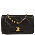 Chanel 1991-1994 Black Lambskin Small Diana Shoulder Bag