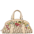 Christian Dior 2005 White Canvas Embroidered Flower Trotter Handbag