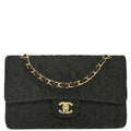 Chanel 1997-1999 Black Denim Medium Classic Double Flap Shoulder Bag