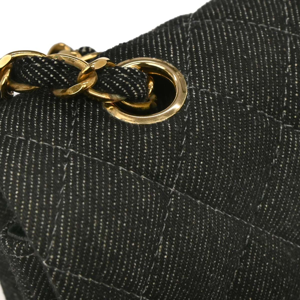 Chanel 1997-1999 Black Denim Medium Classic Double Flap Shoulder Bag