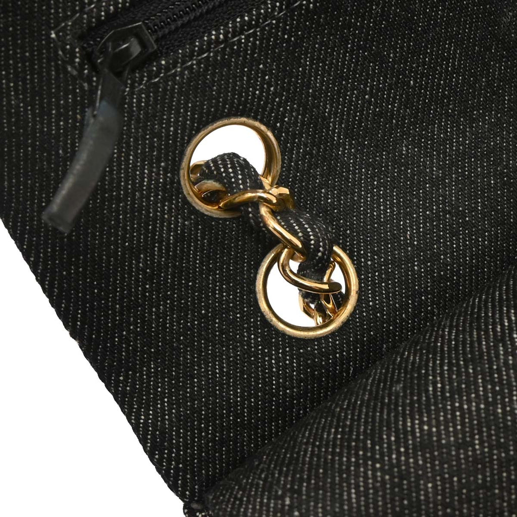 Chanel 1997-1999 Black Denim Medium Classic Double Flap Shoulder Bag
