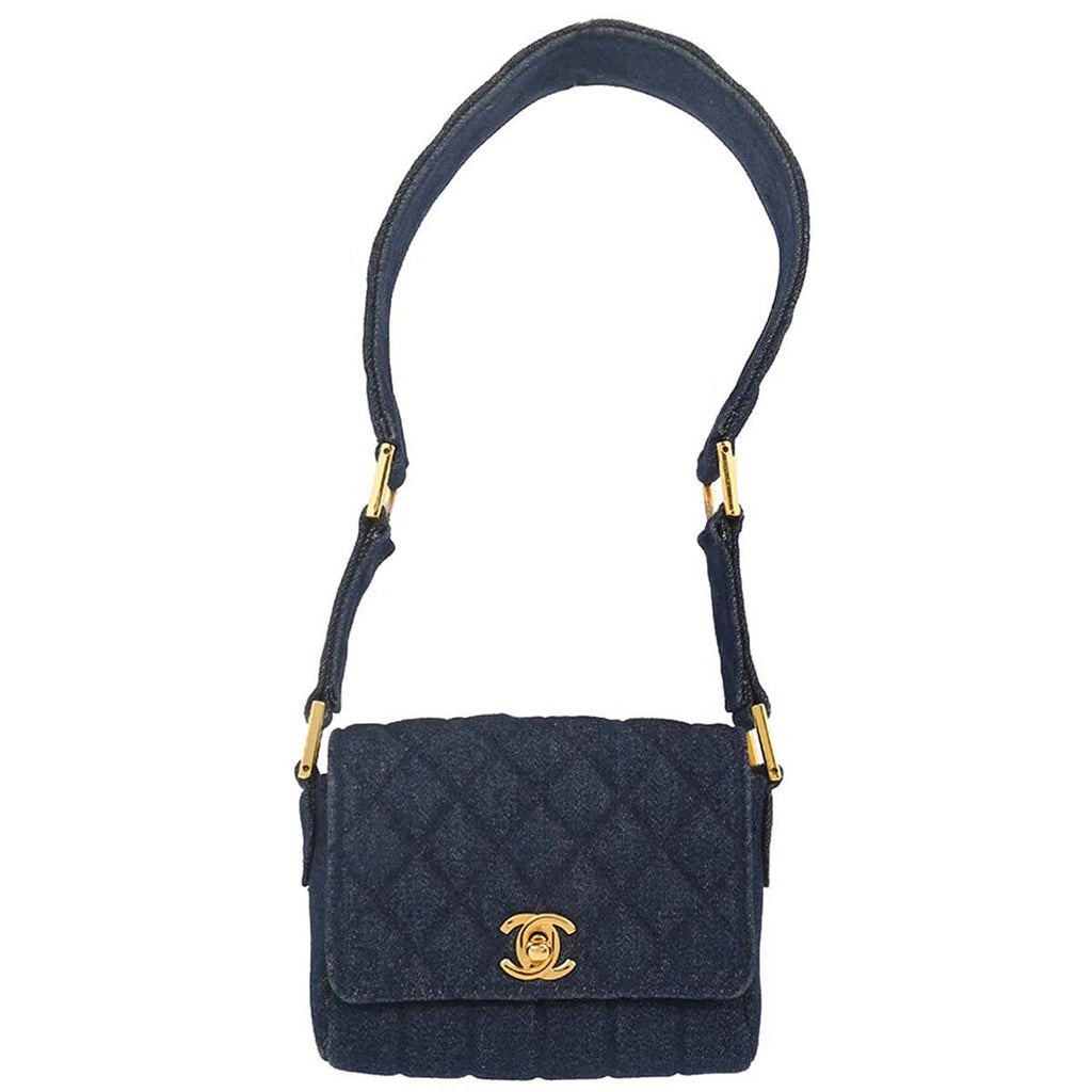 Chanel 1989-1991 Blue Denim Straight Flap Shoulder Bag