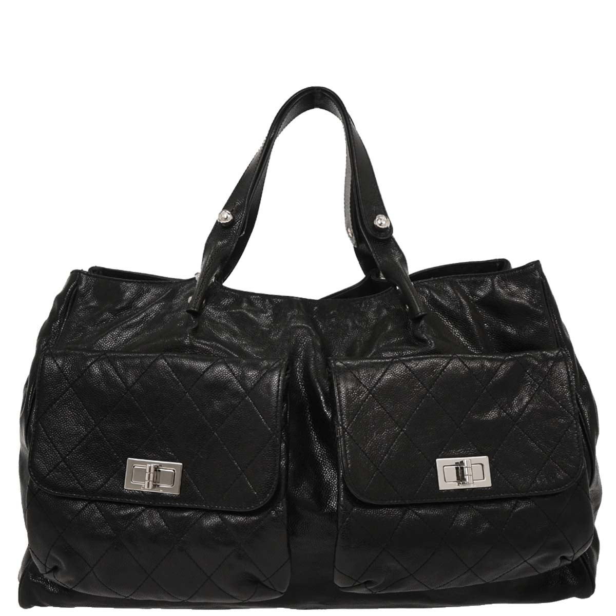 Chanel 2008-2009 Black Caviar Mademoiselle Lock Tote Handbag