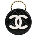 Chanel Black Patent Leather Round Vanity Handbag