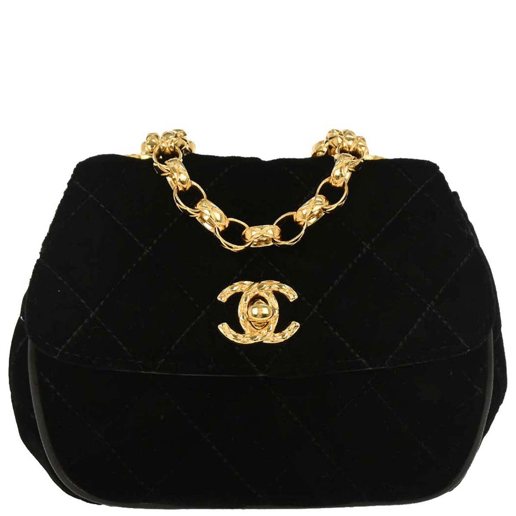 Chanel Black Velvet Shoulder Bag