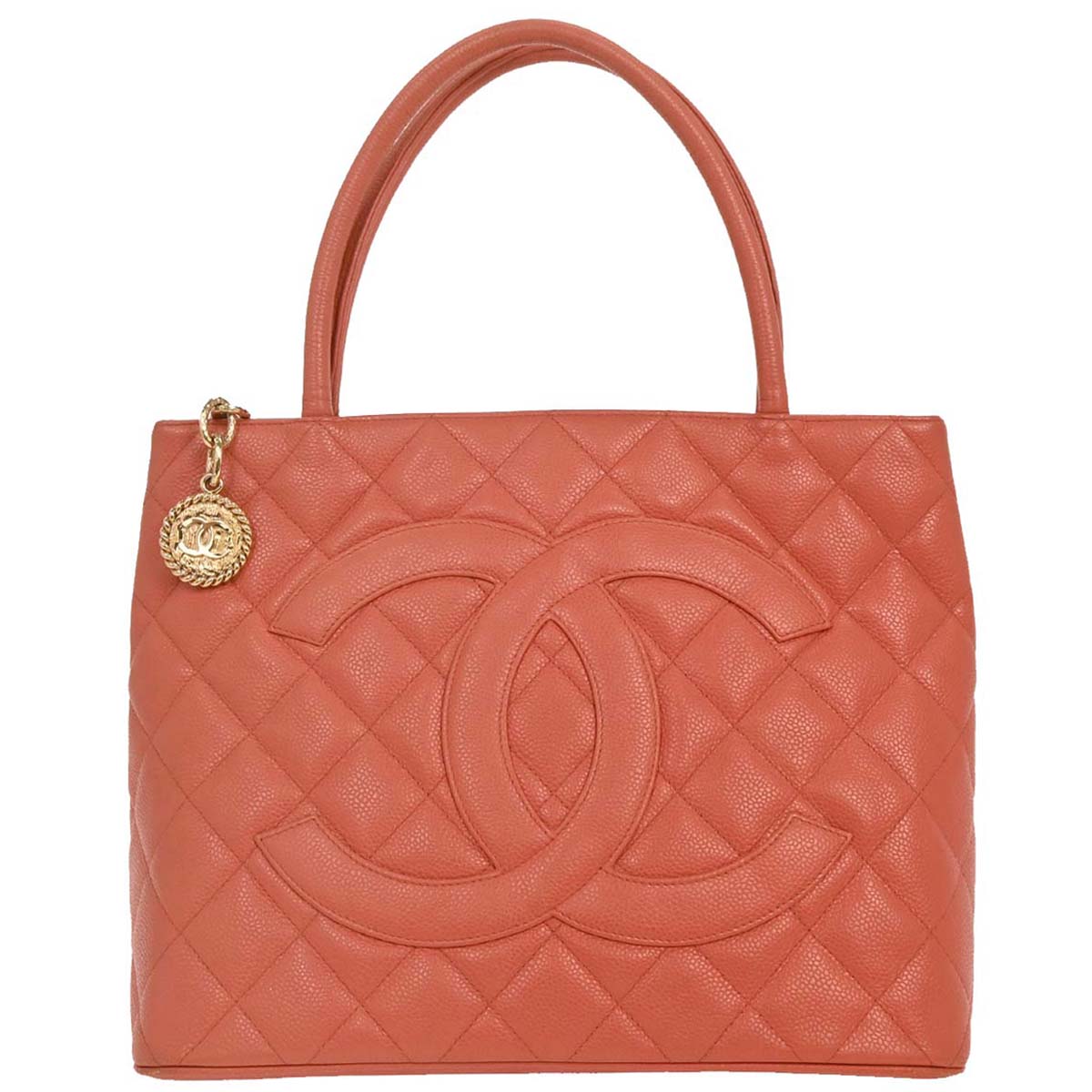 Chanel 2003-2004 Orange Caviar Medallion Tote Handbag