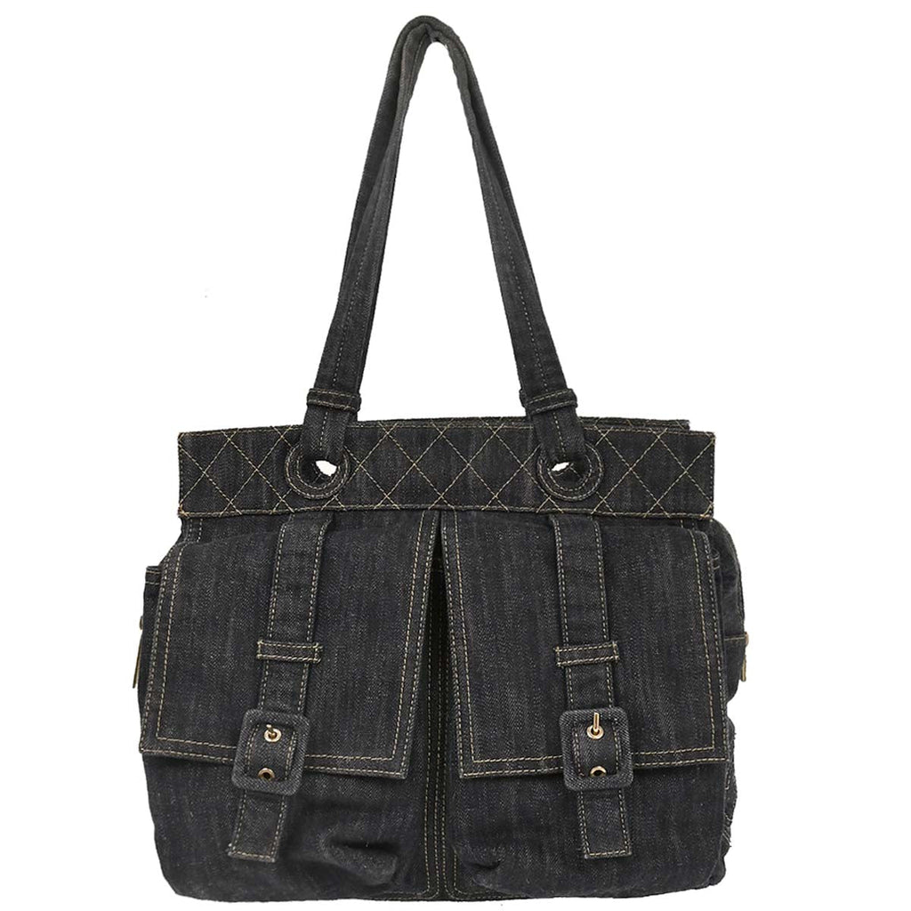 Chanel 2005-2006 Navy Sparkling Denim Tote Handbag