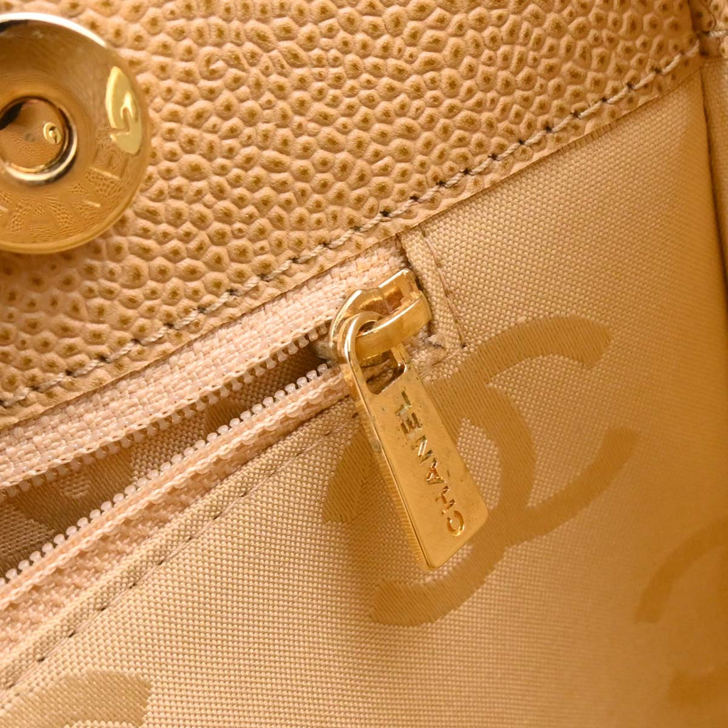 Chanel Beige Caviar Choco Bar Tote Handbag
