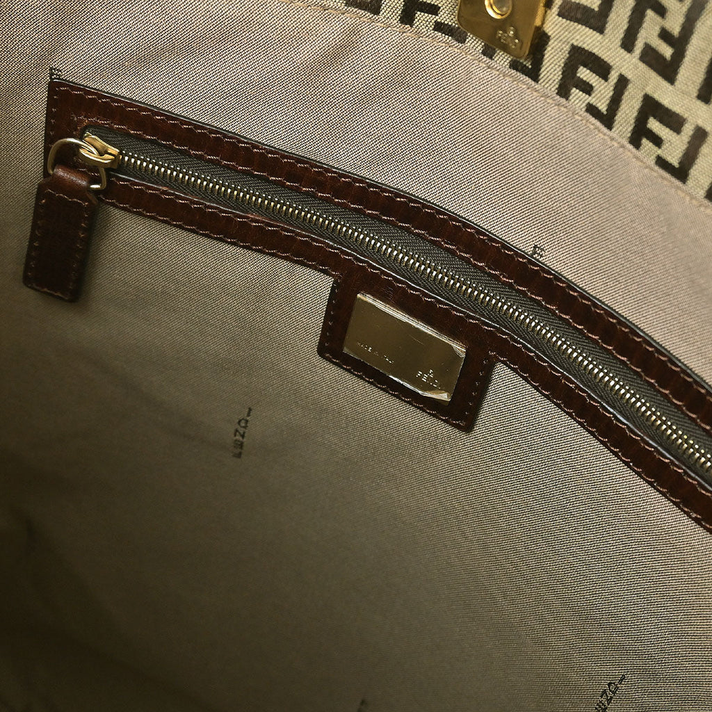 Fendi Brown Canvas Zucchino Tote Handbag