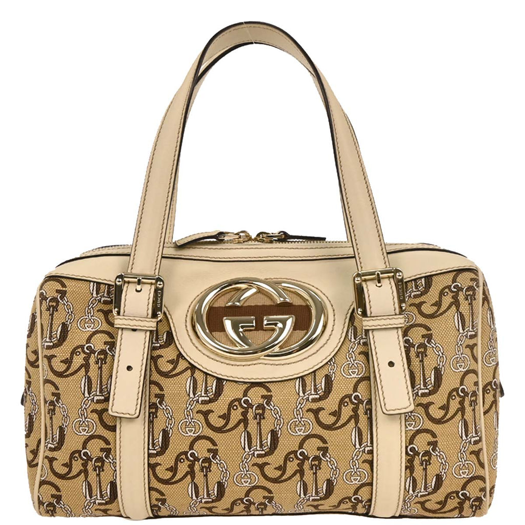 Gucci Beige Canvas Interlocking Handbag