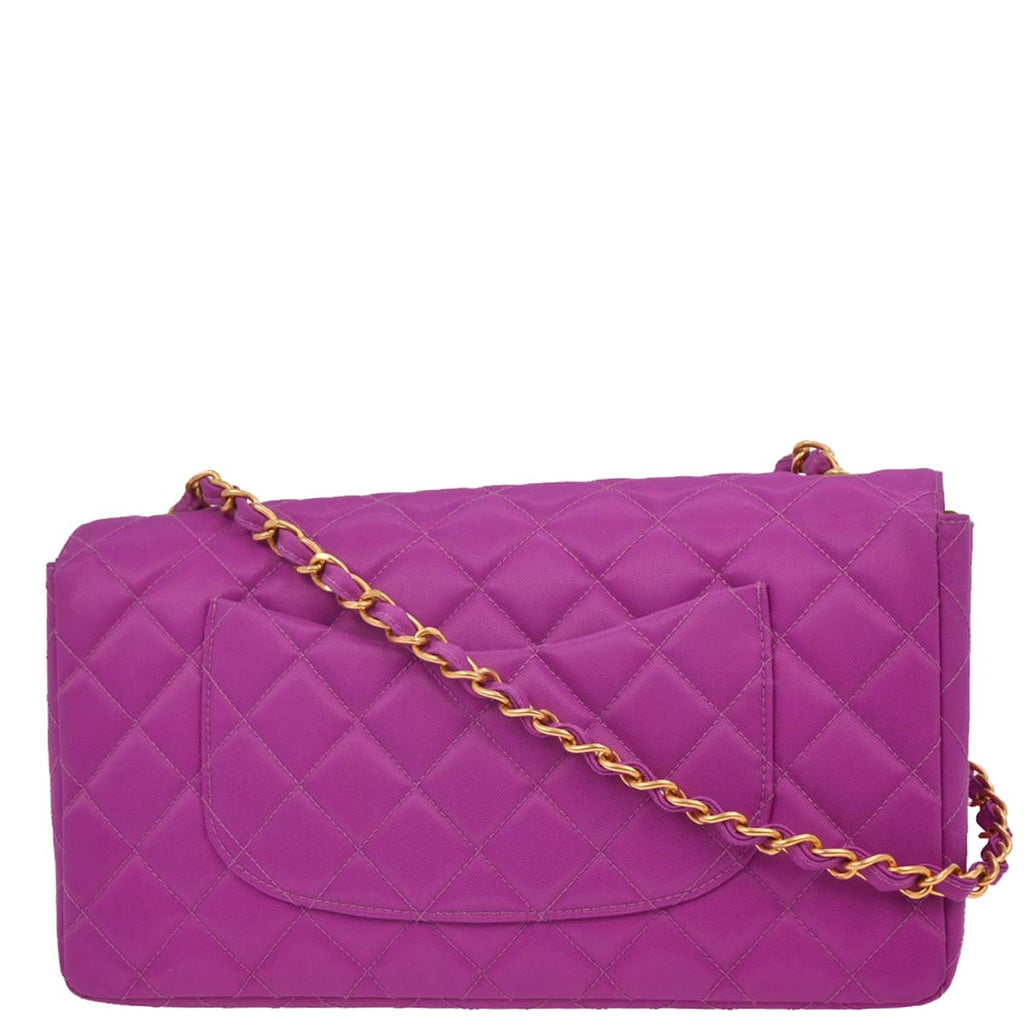 Chanel 1994-1996 Purple Nylon Medium Single Flap Shoulder Bag