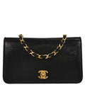 Chanel 1989-1991 * Black Lizard Turnlock Mini Full Flap Shoulder Bag