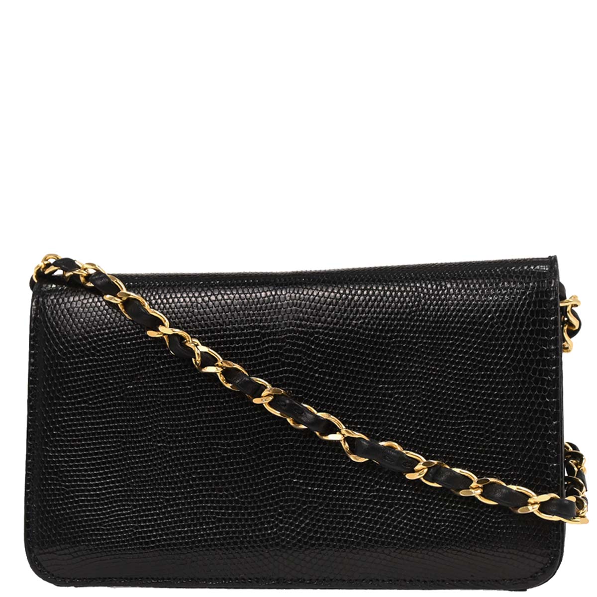 Chanel 1989-1991 * Black Lizard Turnlock Mini Full Flap Shoulder Bag