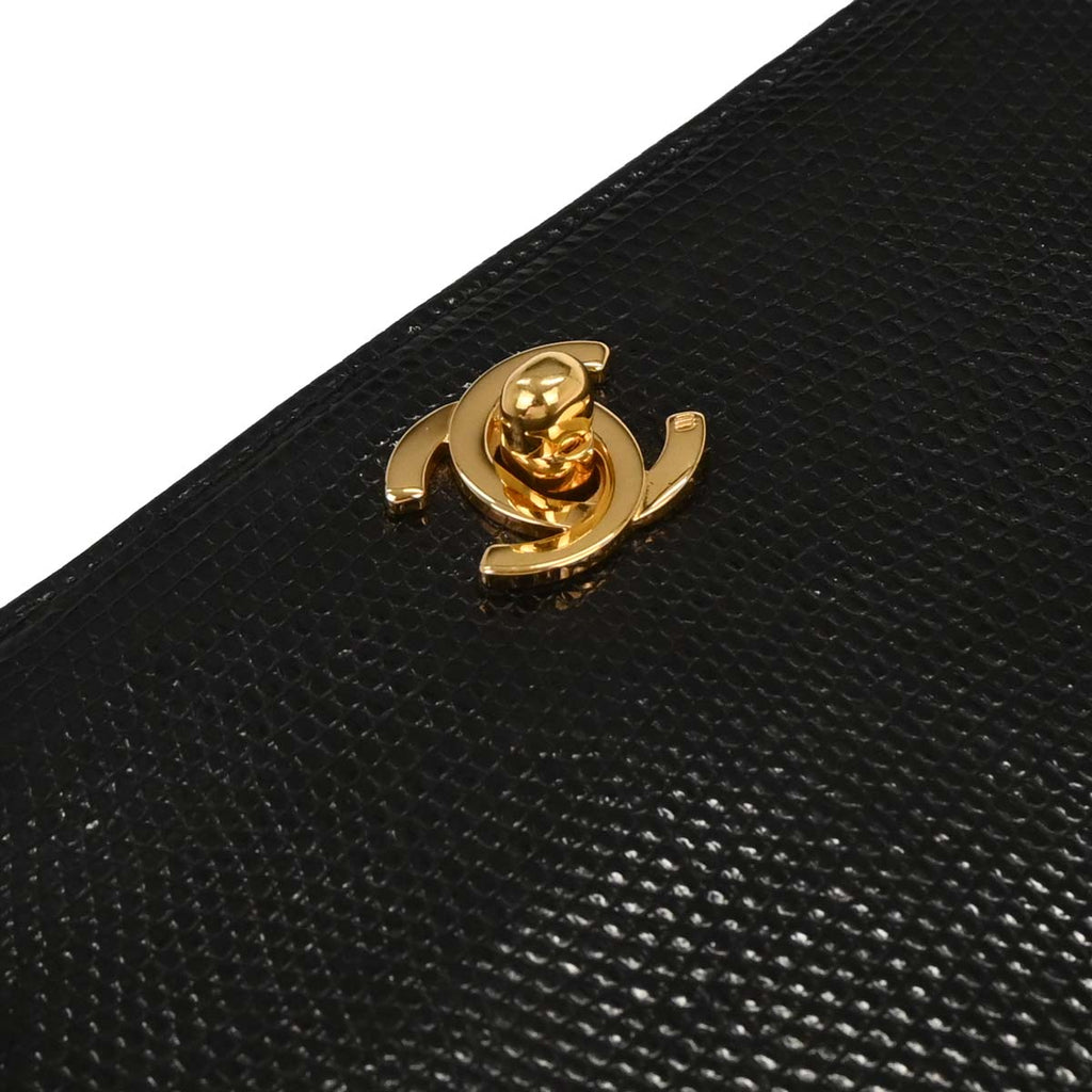 Chanel 1989-1991 * Black Lizard Turnlock Mini Full Flap Shoulder Bag