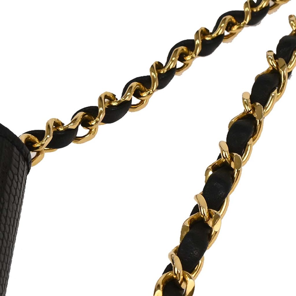 Chanel 1989-1991 * Black Lizard Turnlock Mini Full Flap Shoulder Bag