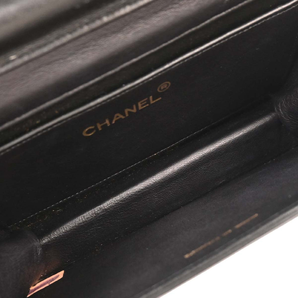 Chanel 1989-1991 * Black Lizard Turnlock Mini Full Flap Shoulder Bag